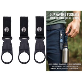 3PCS Black Clip-On Water Bottle Holder Strap Keychain – Portable Nylon Bottle Buckle Hook – Outdoor Sport Ring Clip for Backpack, Hiking, Travel, or Gym – 5.7” x 1.34”