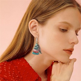 Dreuyet Christmas Tree Earrings for Women Creative Red Green Xmas Tree Drop Dangle Earrings Christmas Party Jewelry Holiday Accessory (book Christmas Tree A)