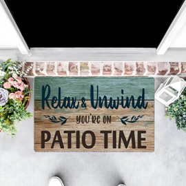 Qabliqo Relax and Unwind You're on Patio Time Door Mat for Front Back Patio Outdoor Outside Entrance Porch, Patio Deck Decor, Outdoor Welcome Mat Doormats, 17x30 Inches