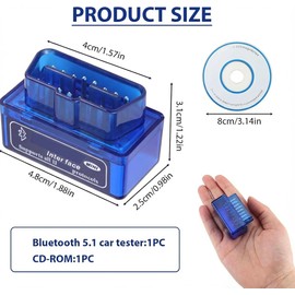 Mini Bluetooth Code Reader, Scanner Car Automotive Engine Scanner for Android and Windows, ELM327 Diagnostic Scan Tool, Check Engine Code Reader with Fault Code Reader (V2.1)