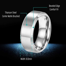 Titanium Rings for Men Wedding Bands Center Matte Brushed Stainless Steel Engagement White Bevel Edge Size 12