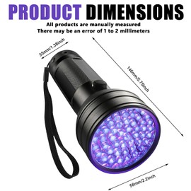Pack of 2 UV Black Light Torch with 51 LEDs, UV Torch, UV Lamp, Amber Search, UV Torch Amber, UV Light Lamp Pets Urine Detector, Money Tester