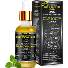 Organic Oregano Oil Drops - 1,000 Servings, 12 Month Supply, Wild Oil of Oregano 9X Carvacrol, Immune & Digestive Support, Non-GMO, Food Grade Herbal Supplement, Alternative to oil of Oregano Tincture