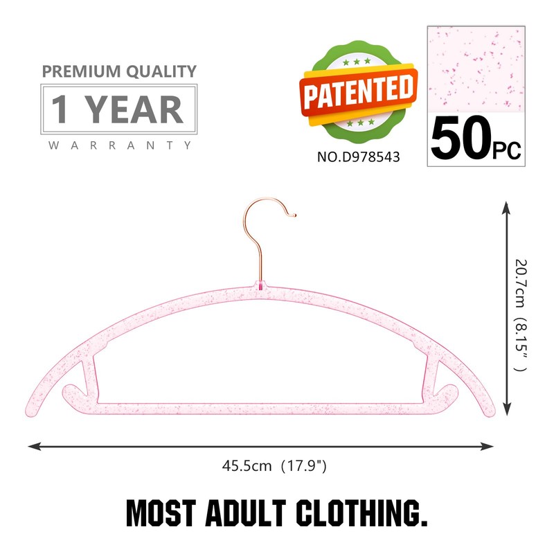MIZGI Premium Clear Hangers (Pack of 50) Heavyduty- Pink Acrylic