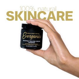 Everganics Organic Whipped Beef Tallow Balm - Unscented Grass Fed Tallow Moisturizer for Face, Body & Lips - Cream with Manuka Honey, Shea Butter & 9 Nourishing Ingredients - Made in USA - 4oz