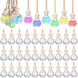 60 Pcs Hanging Car Air Freshener Car Diffuser Bottle Empty Glass Perfume Bottles Air Freshener Diffuser Bottle Pendant for Essential Oils Fragrance Aromatherapy Ornament Decor (Shell)