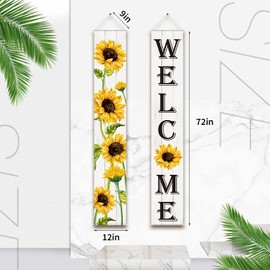Sunflower Hanging Banners Spring Welcome Porch Banners Flags Fall Door Banners Flag Summer Hanging Banner for Front Door Garden Home Yard Sunflower Party Decorations(White Background)