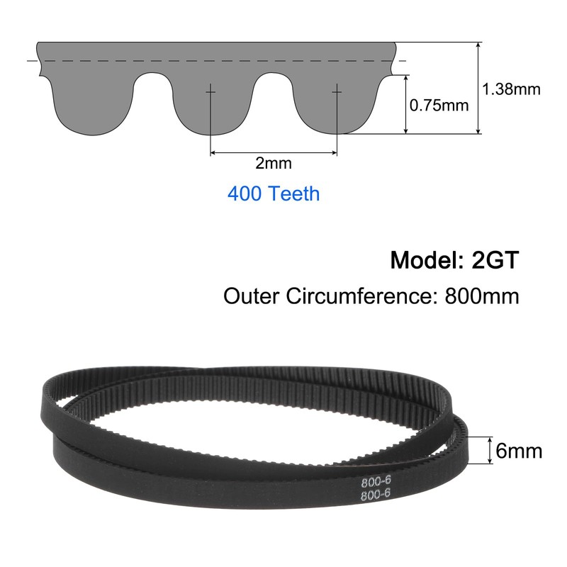 sourcing map 2pcs 2GT Timing Belt Closed Loop Rubber Belts