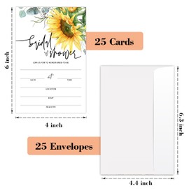 Sunflower Bridal Shower Invitation With Envelopes For New Couples Newlyweds Bride-to-be, Set of 25 Wedding Invitation Cards Engagement Party Invitations Celebration Party Favor Supplies -L836