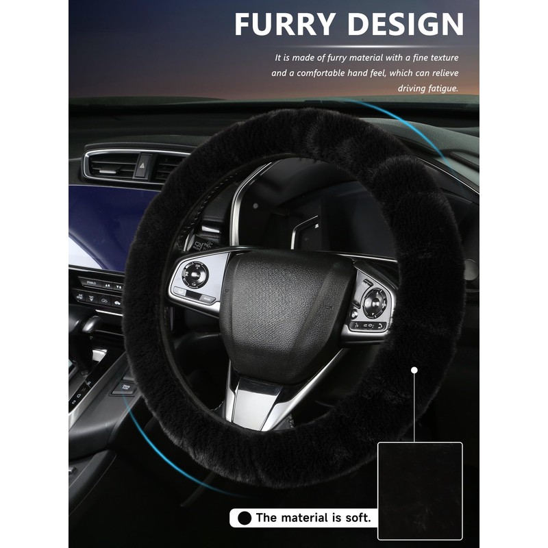 Fluffy Warm Steering Wheel Cover, Faux Wool Soft Texture Cute