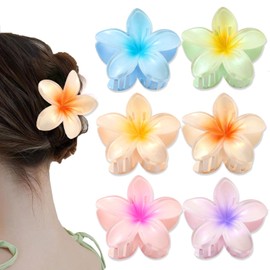 BAISEN Pearlescent Hawaiian Flower Hair Clips,3.14" Large Plumeria Flower Claw Clip for Women Thin Thick Curly Hair,Strong Non-slip, Hibiscus Hair Clip,Beach Vacation hair accessories for Women Girls