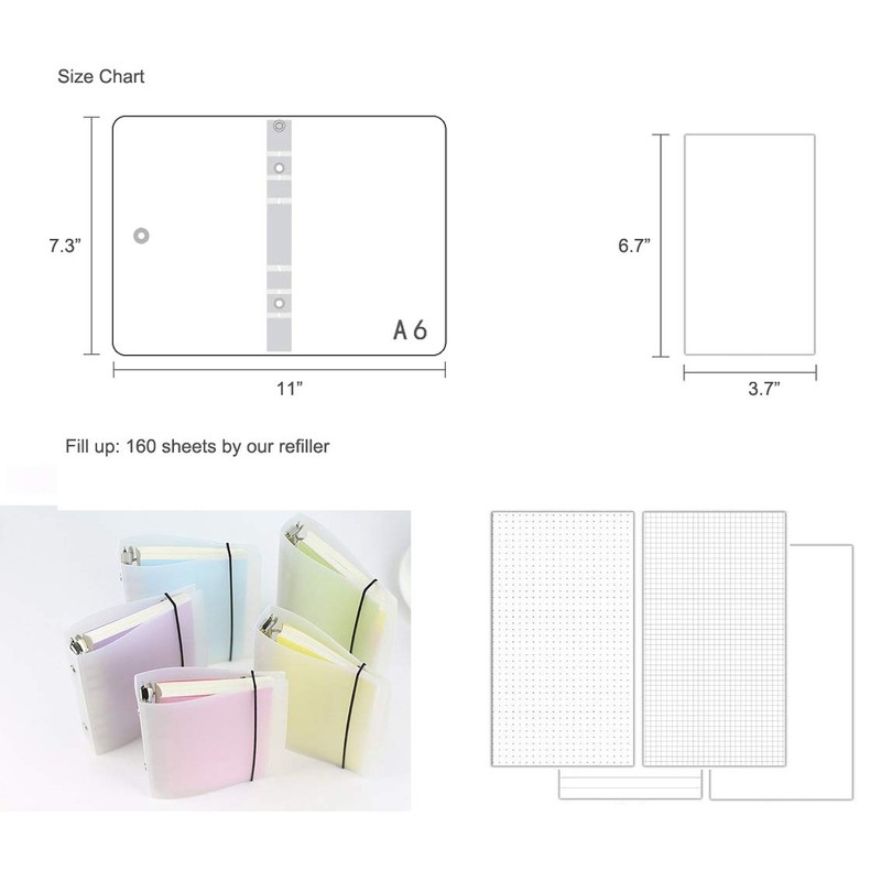 A6/ A5 6-Holes Colorful PP Cover Round Ring Binder Personal