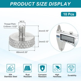 sourcing map M2.5x4mm Vernier Caliper Screws, 304 Stainless Steel Flat Head Thumb Screws Metric Diamond Knurled Head Bolts Grip Knobs Hand Tighten Thread Fasteners Lock Position, 10 Pcs