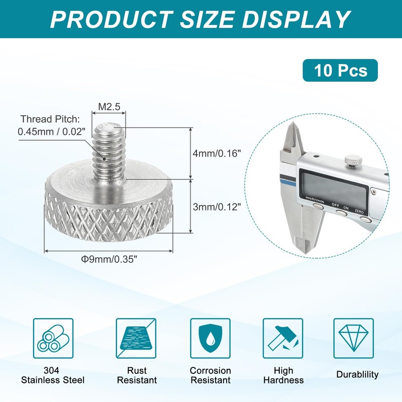 sourcing map M2.5x4mm Vernier Caliper Screws, 304 Stainless Steel Flat