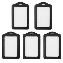 WSERE 5 Pieces PU Leather ID Card Badge Holder, Vertical Style Work Permit Name Credit Card Case, High Transparency and Reliable Protection, Black