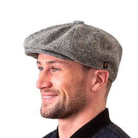 Hatman of Ireland Men's Donegal Tweed 8 Piece Cap Irish Newsboy Hat, Made in Ireland (Grey, Medium)