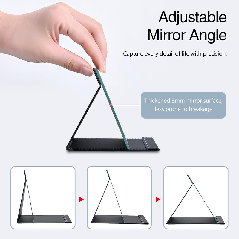 Portable Folding Travel Mirror, Adjustable Ultrathin Rectangular Mirror for Camping,