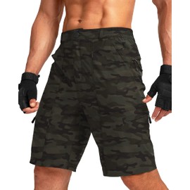 Viodia Men's Hiking Cargo Shorts with 6 Pockets Quick Dry Lightweight Stretch Shorts for Men Outdoor Fishing Golf Shorts Green camo L