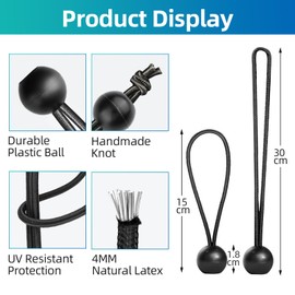 Eurtes Tensioning Straps with Ball, Pack of 50 Tarpaulin Tensioners with Ball, 15 cm Tent Rubbers Expander Sling Tent Rubber Tensioner with Ball, Short Elastic Band for Tarpaulins, Gazebos, Banners,