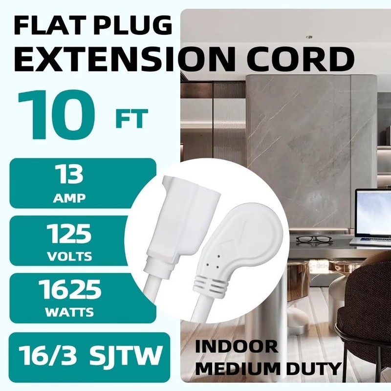 GREATIDE Cable de extensión de enchufe plano de 10 pies,