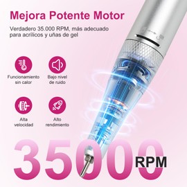 Vantisan Drill para Uñas Profesional 35000 RPM, 6 en 1 Pulidor de Uñas Eléctrica de 3600 mAh, 6 cabezales de pulido, 6 bandas de lijado, Recargable Y Portátil, para Casa Y Salón