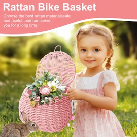 Alreczio Kids Bike Basket Set, Bike Scooter Tricycle Basket, Childrens Basket Finely Woven Backpack with Lid Shoulder Strap Front Handlebar Basket Rattan Basket for Kids Handlebar Bike Basket-(Pink)…