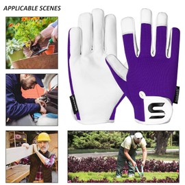 SAWANS Leather Gardening Gloves Ladies and Mens Thorn Proof Garden Gloves for Women and Men Ideal Gardening Gifts Durable Goatskin Work Gloves (M, Purple)