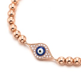 COOLSTEELANDBEYOND Exquisite Style Women Men Girls Rose Gold Pearl Bracelet with Cubic Zirconia Protective Evil Eye, Brass
