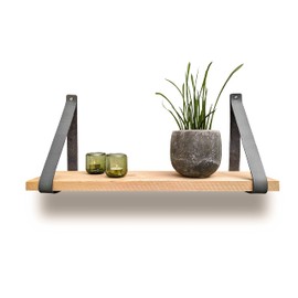 Brute Strength - Leather shelf brackets - Dark Grey - 2 pieces - Floating shelf set - Wall brackets - Shelf straps - Full grain leather