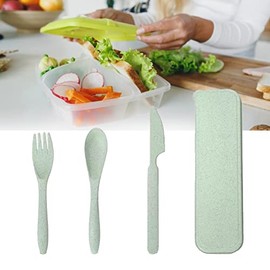 Juego de Utensilios de Viaje, Cubiertos de Paja de Trigo, Tenedor Reutilizable, Cuchara, Cuchillo a Prueba de Arañazos con Caja para Picnic para la Es