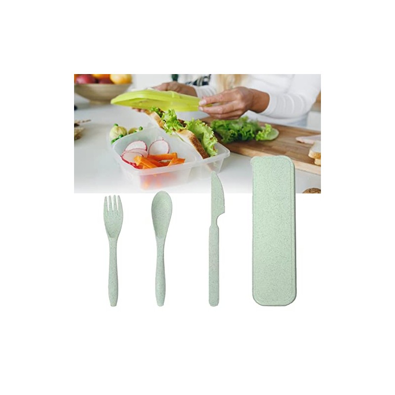 Juego de Utensilios de Viaje, Cubiertos de Paja de Trigo,