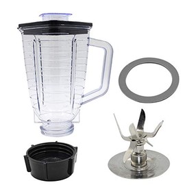 Anbige Replacement parts 5-Cup Square Top Plastic Jar Assembly With 6 Point Fusion Blade, Gasket, Base, Lid. Compatible with Oster Blenders