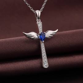 Cross Necklace Womens Cross Necklace Angel Wings Cross Necklace Blue Sterling Silver Cross Necklace Cute Wings Cross Necklace Women Girls Cross Angel Wings Necklace Miaofu Cross Wings Necklace