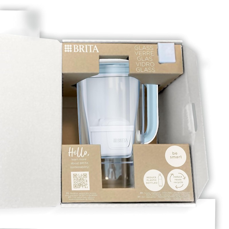 BRITA Glass Water Filter Jug Light Blue (2.5L) Starter Pack