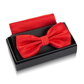 Massi Morino Bow tie red with handkerchief for men Set - Suit men's bow tie for wedding - Adjustable bow tie in fire red