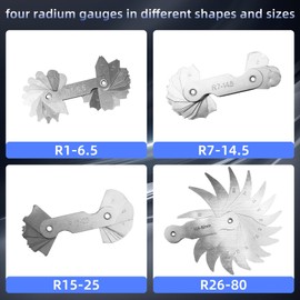 Set of 4 Radius Gauge Measuring Tool, Alloy Radius Gauge Set, Stainless Steel Fillet Gage Concave Convex Gauge, Arc Radius Gauge Replacement R1-6.5/R7-14.5/R15-25/R26-80 for Concave and Convex