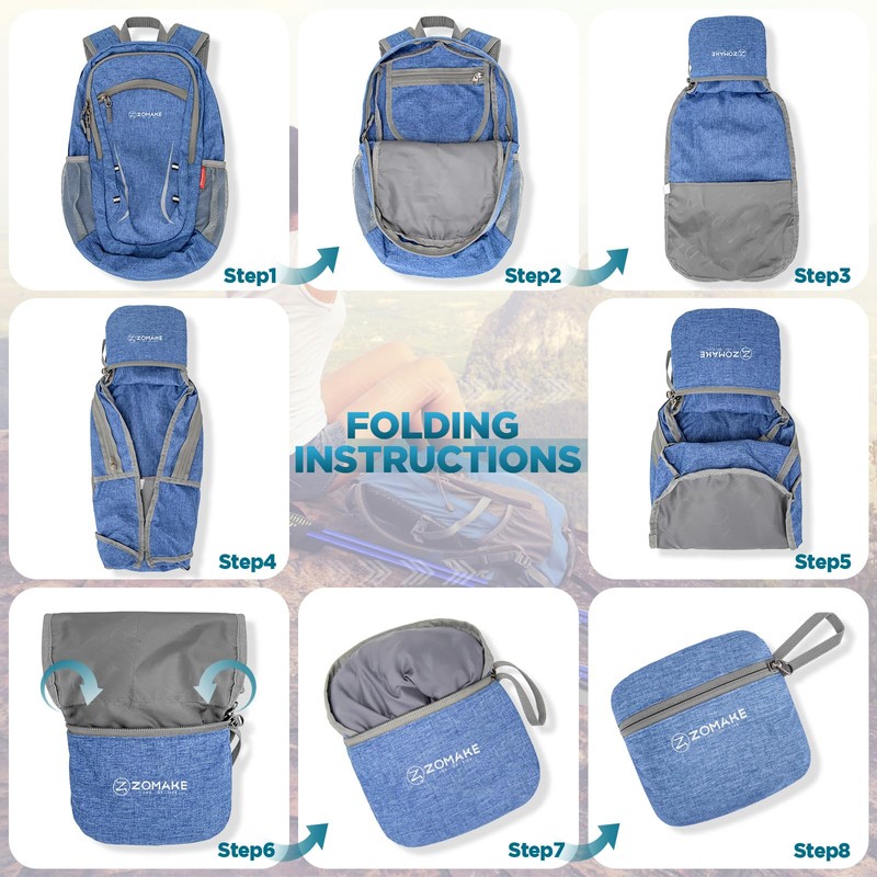 ZOMAKE Bag Foldable Rucksack Small - Day Backpack for Women