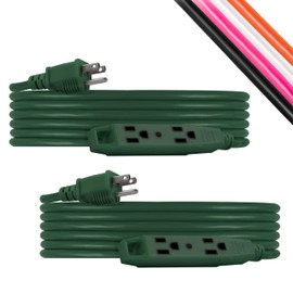 UltraPro 25 Ft Outdoor Extension Cords 2 Pack 3 Outlet Extension Cords Outlet Power Strip Long Extension Cord with Multiple Outlets Grounded Heavy Duty Extension Cord 16 Gauge UL Listed Green 50810