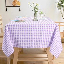 ShinyBeauty Lilac Gingham Tablecloth Rectangle 54"X70" Buffalo Plaid Tablecloths Cotton Outdoor Table Overlay Light Purple Tablecloth Check Table Cloths Lavender and White Table Cloth for Parties