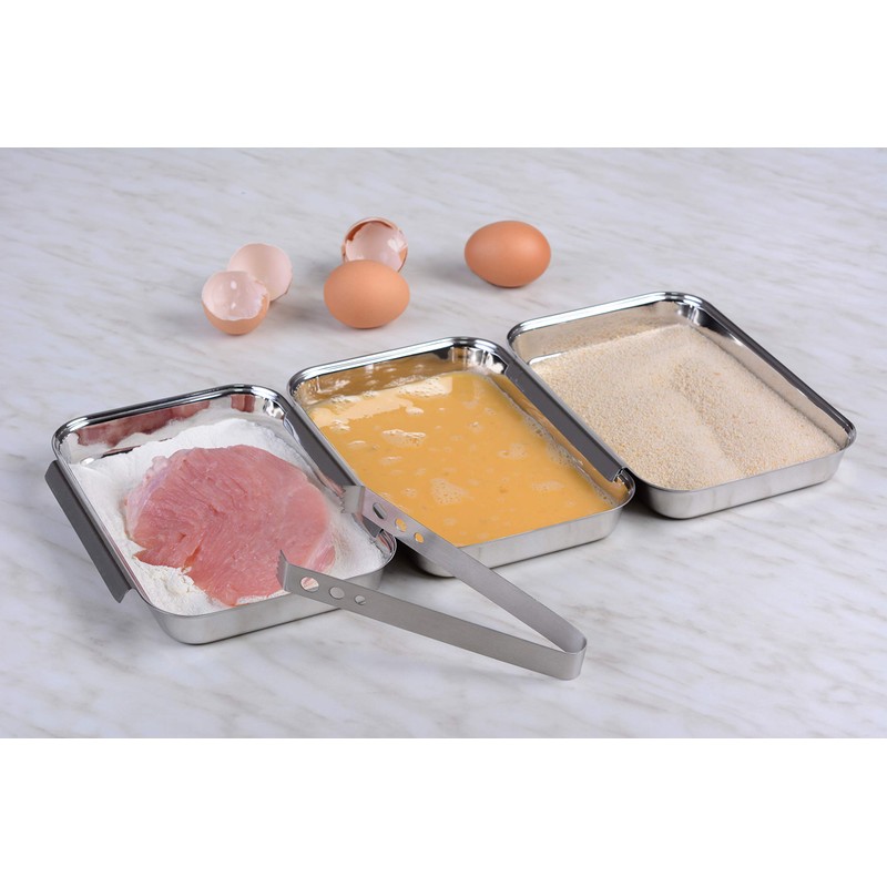 GRÄWE Breading Set, 4 Pieces, 3 x Stainless Steel Bowls