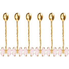 Alisveristime Exquisite Butterfly Motif Tea Spoons - Decorative Stirring, Sugar, Tea Spoons (Set of 6) (Butterfly-Gold) (Pink)