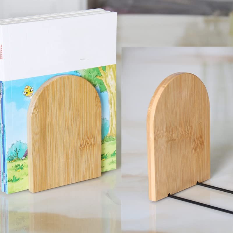 2 Pcs Natural Bamboo Bookend Large Capacity Office Book Ends