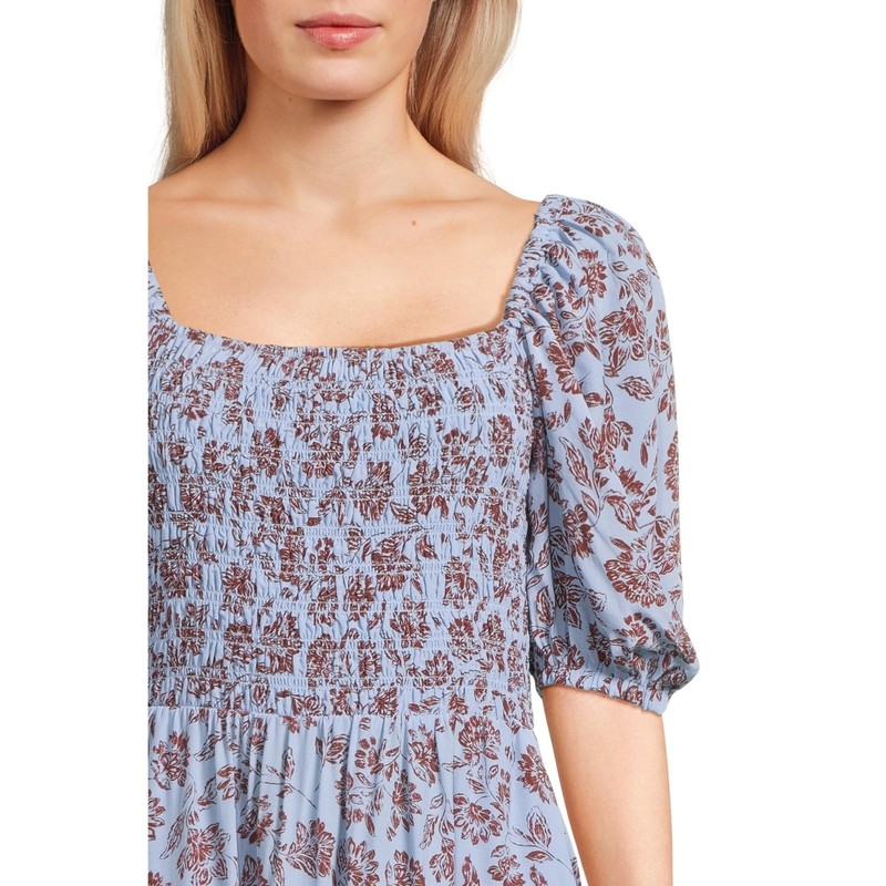 Madewell Women's Smocked Short Sleeve Midi, Saylor Floral Light Pool