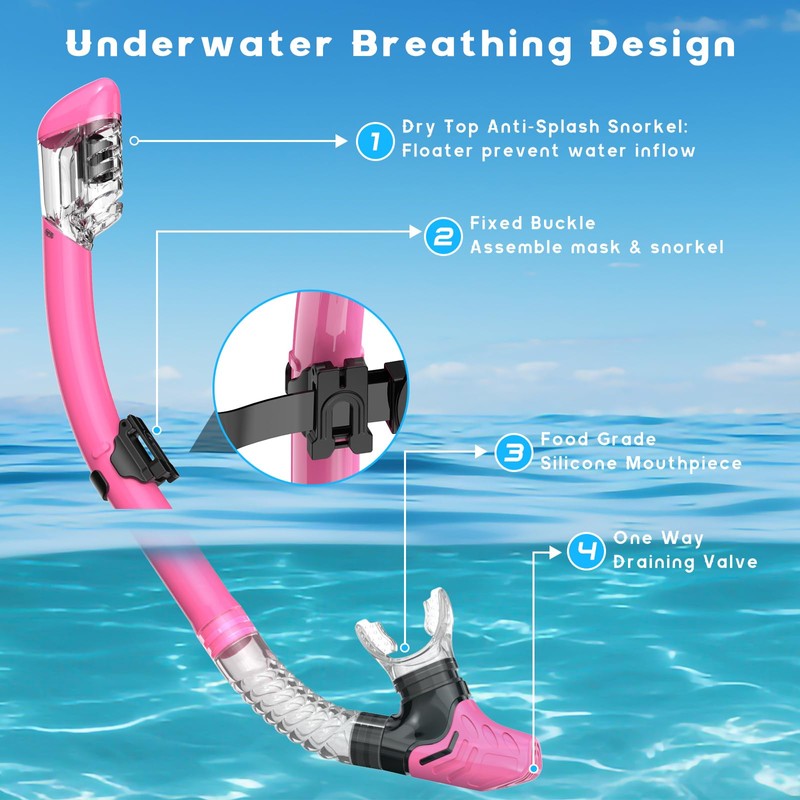 Snorkeling Gear for Adults, Panoramic Wide View Mask Dry Snorkel