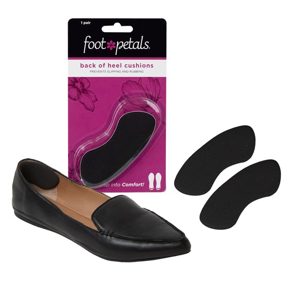 Foot Petals Women's Rounded Back Cushion Inserts, Protectors, Comfortable Heel Grip for Pain Relief, Black, One Size