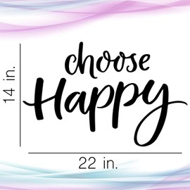 Choose Happy Wall Decal | Large Wall Sticker (14 in. H x 22 in. W) | Motivational Wall Quote for Home Decor | Uplifting Inspirational Vinyl Wall Art (Black)