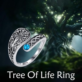 POPLYKE Tree of Life Spoon Rings 925 Sterling Silver Turquoise Spoon Rings Vintage Thumb Rings Jewelry for Women