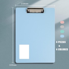 Paquete de 4 Tabla Portapapeles, Portapapele con Clip Metálico para Tamaño Carta A4, Portapapeles de Escritura de Plástico para Suministros Escolares de Oficina