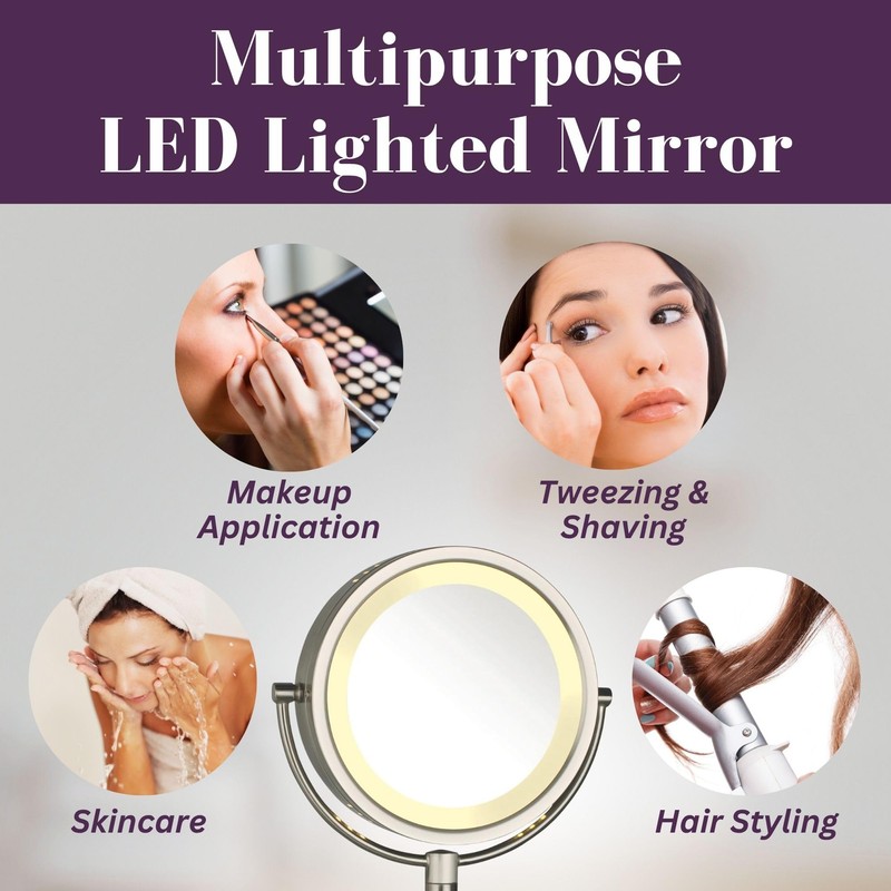 JERDON Wall-Mounted Makeup Mirror with LED Lighting - Lighted Makeup