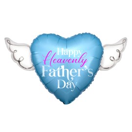 Happy Heavenly Father's Day Balloons heart shaped with angel wings (Blue)